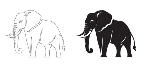 Bold and professional elephant silhouette illustration – high-quality vector with smooth lineart – elephant icon – minimalist elephant outline – elephant line art

