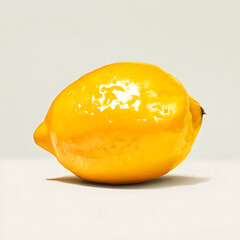 A bright yellow lemon with glossy skin and tangy juice, isolated white background, hyperrealism art style