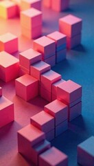 Obraz premium Cubes arranged in a zigzag pattern across the screen with empty spaces around them, modern abstract background shifting cubes, geometric patterns, space filler