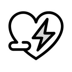 Heart with Lightning Symbol Icon Representing Cardiac Shock and Emergency