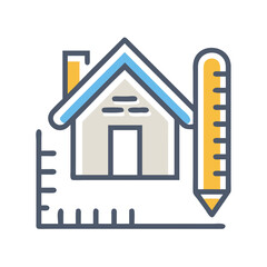House with Ruler and Pencil Icon Representing Architecture and Design