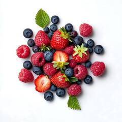 Obraz premium A colorful assortment of fresh berries including strawberries, blueberries, and raspberries