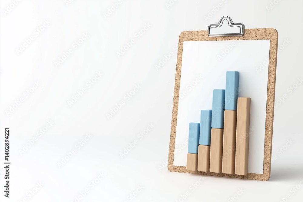 Poster bar graph on clipboard showing growth trends in business performance and analytics data