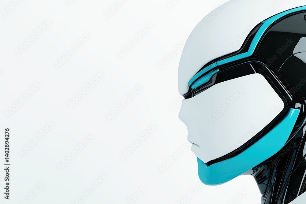 Poster futuristic humanoid robot head design with sleek lines and modern aesthetics in profile view
