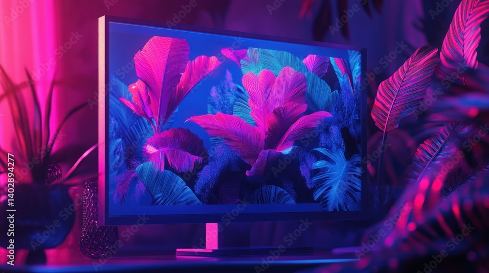 Poster modern computer display features an artistic floral design for viewing