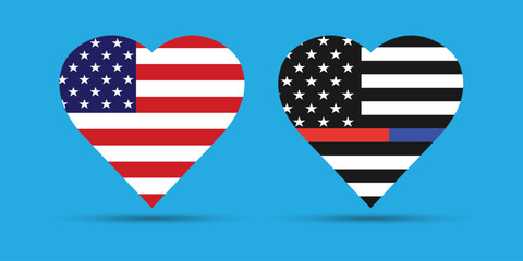 Heart Shaped American Flag Designs Showing Support for First Responders.