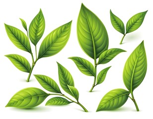 Naklejka premium Green Tea Leaves Collection