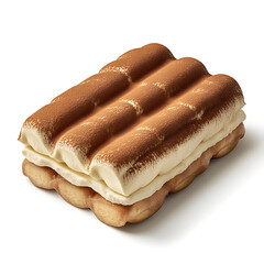 A creamy and decadent tiramisu dessert with layers of espresso soaked ladyfingers and rich mascarpone, isolated white background, hyperrealism art style