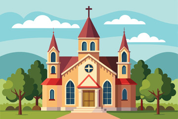 Naklejka premium church in the village vector