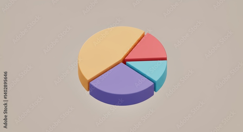 Aufkleber colorful 3d pie chart showing data analysis and business reports on beige background