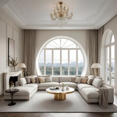 Luxurious Living Room with Panoramic City View