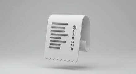 Minimalist 3d Render of a White Receipt Symbolizing Finance and Expenses