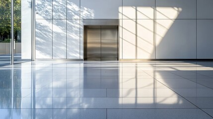 Obraz premium A modern interior with a shiny tiled floor and an elevator