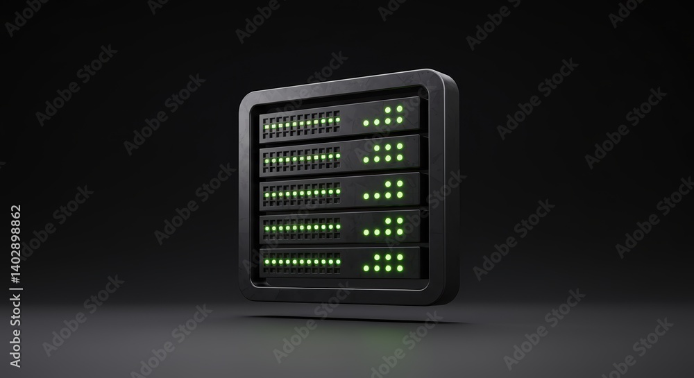 Poster server rack data center with green lights in a dark environment