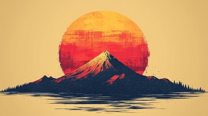 Serene Sunset Over Majestic Mountain and Tranquil Lake