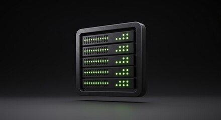 Server Rack Data Center with Green Lights in a Dark Environment