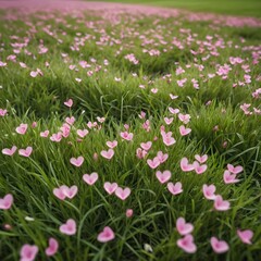 Obraz premium Heart-Shaped Pink Flowers in a Green Field