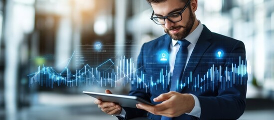 Businessman Analyzing Financial Data on Tablet