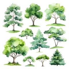 Fototapeta premium Watercolor Collection of Green Trees
