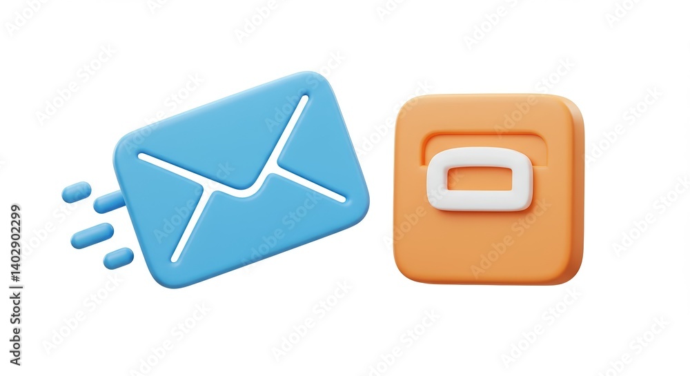 Fototapete 3d rendered email envelope and box icon for digital communication and storage