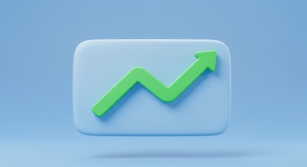 Green Arrow Rising Graphic on Blue Background Symbolizing Growth and Success