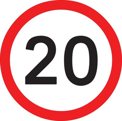 SPEED LIMIT 20 sign in red circle. Vector icon 


