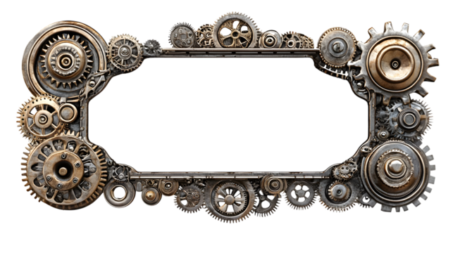 Polished Metal Sign with Intricate Steampunk Frame for Professional Marketing Displays