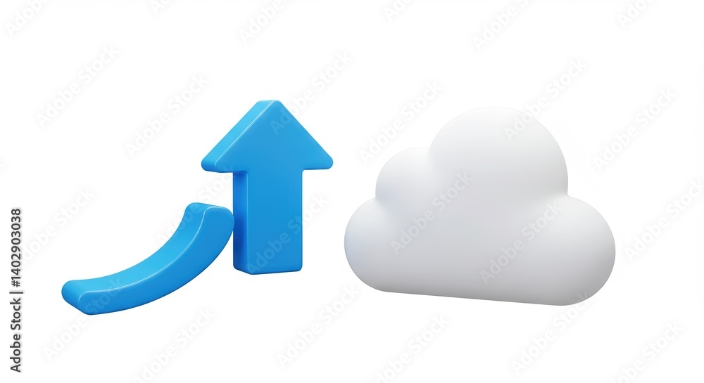 Poster cloud storage icon with upward arrow representing data uploading and transfer