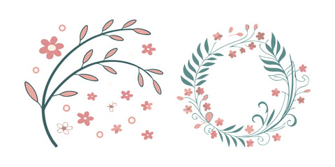 Abstract floral decoration flowers vector Design line art illustration silhouettes Floral vintage sketch   