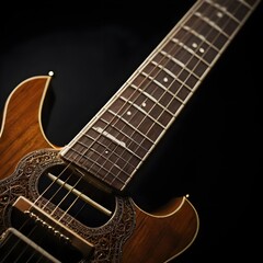 Close-up of Acoustic Guitar Neck and Body Detail