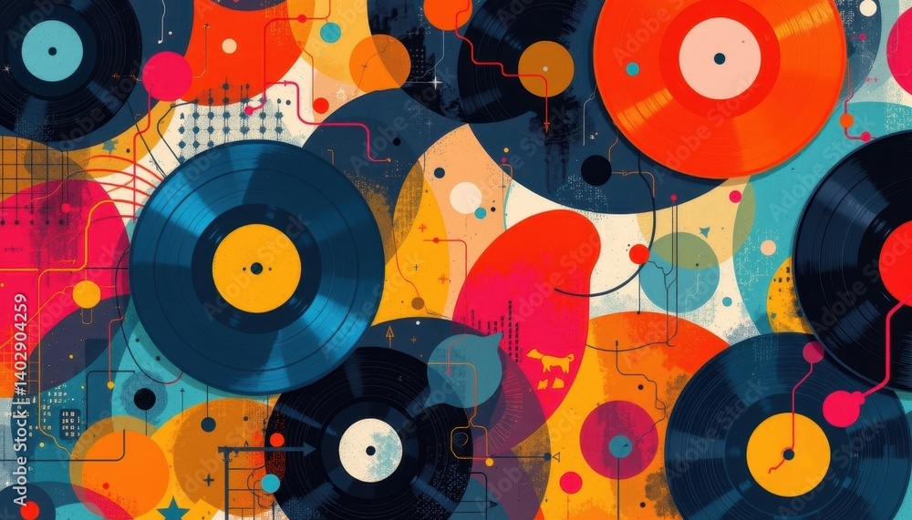 Aufkleber abstract pattern create an abstract artwork featuring overlapping vinyl records in a variety of colo