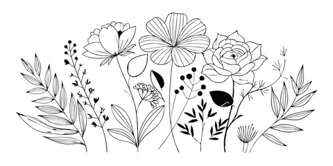 Abstract floral decoration flowers vector Design line art illustration silhouettes Floral vintage sketch   