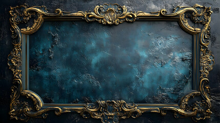 Ornate gold-framed decorative panel with a teal textured background.