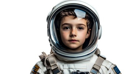 Young Astronaut Captivatingly Gazes into Camera on White Background