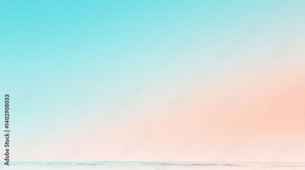 Poster a serene beach scene with a gradient sky and calm ocean.