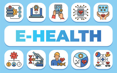 Fototapeta premium E-Health text concept. Shablon for presentation and Infographics.