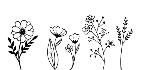Abstract floral decoration flowers vector Design line art illustration silhouettes Floral vintage sketch   