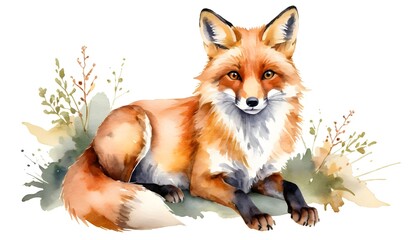 Obraz premium Watercolor Red Fox in Autumnal Setting