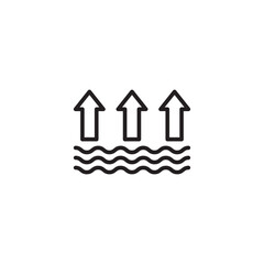 A line drawing showing three upward-pointing arrows originating from wavy horizontal lines, likely representing evaporation or rising heat/steam from a liquid surface.