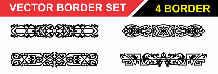 Obraz premium Intricate Vector Frame Elements Ethnic Decorative Border Set on White Background