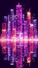 Naklejka premium Neon City Skyline Reflection