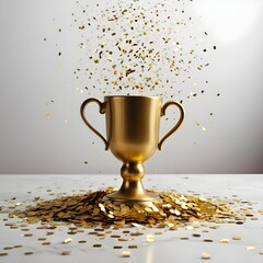 Golden Trophy with Confetti