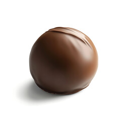 A delicate silky piece of chocolate truffle with a glossy finish, isolated white background, hyperrealism art style