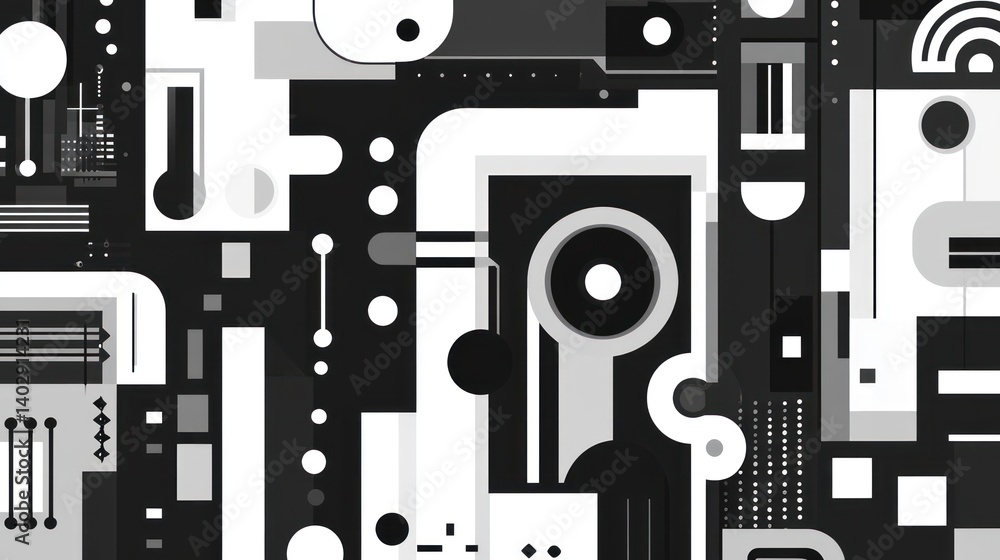 Aufkleber abstract monochromatic geometric composition with circles and rectangles