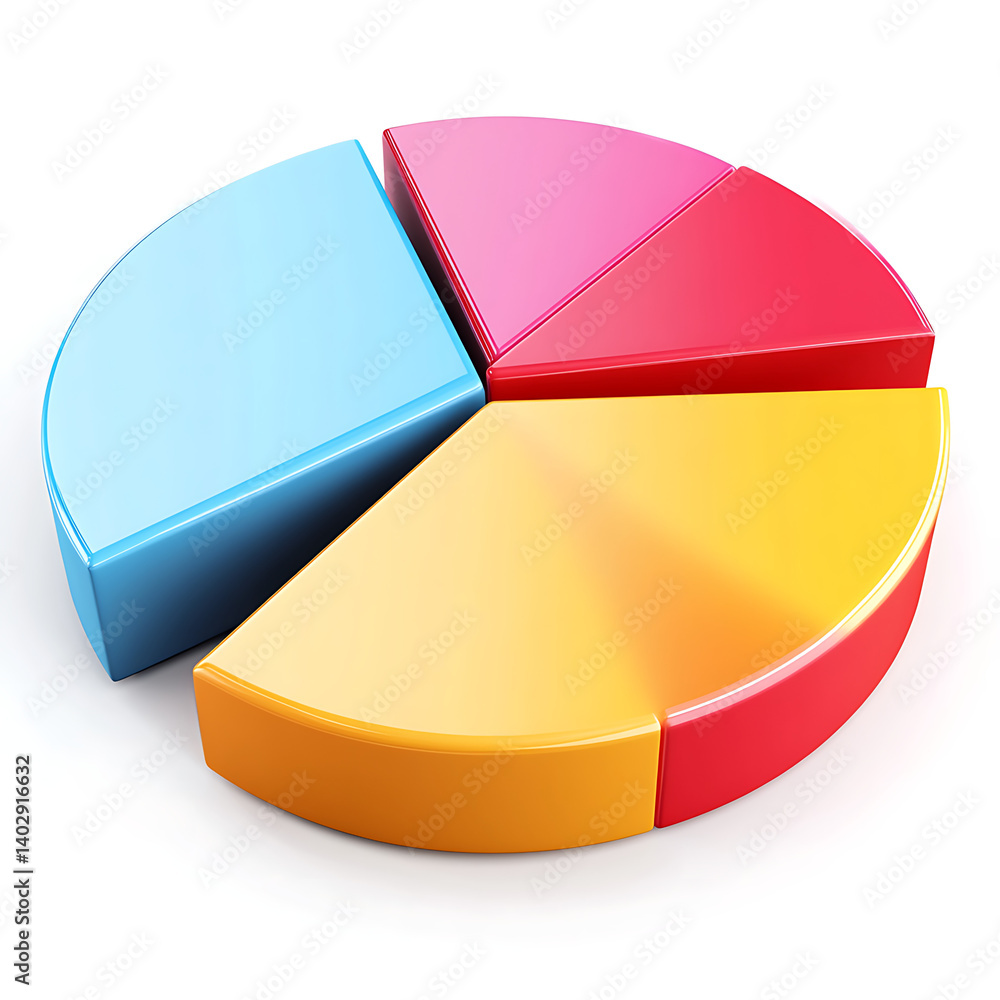Poster colorful 3d pie chart showing market segmentation, data analysis and business statistics report on w