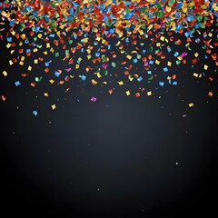 Colorful Confetti Falling on Black Background