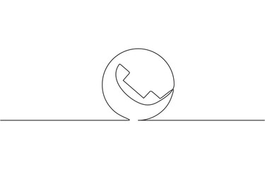 Line drawing handset cell. Single draw phone icon, line art contact us concept, Phone   continuous one line drawing of outline vector illustration.
