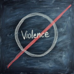 Message of peace against violence in chalk on a blackboard background encouraging unity and non-violence