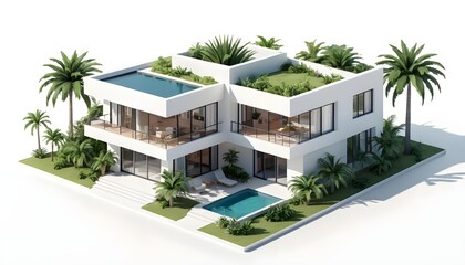 Fototapeta premium Modern Luxury Villa with Rooftop Garden and Pool
