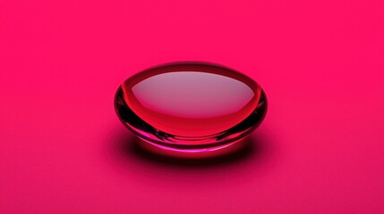 A shiny, red, translucent sphere sits on a pink background.